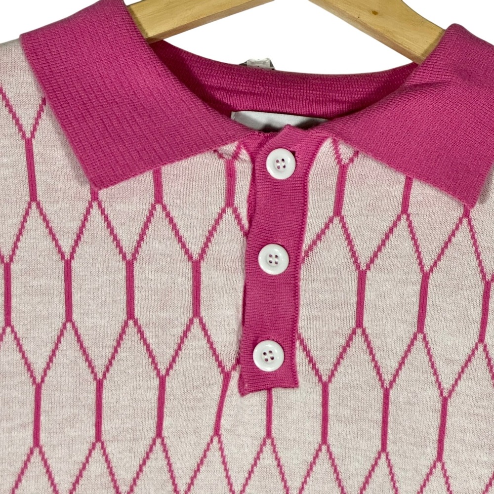 OXKNITSTORE Polo Short Sleeve Mens Knit Top Pink White, Size XL Golf Preppy - Picture 4 of 14